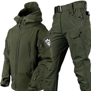 Conjunto de jaqueta softshell tática de pele de tubarão para homens, para outono e inverno, camuflada para atividades ao