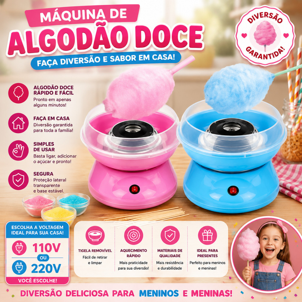 Máquina De Algodão Doce Elétrica Infantil Rosa Azul Faz Algodão Doce Em Casa 110V/220V