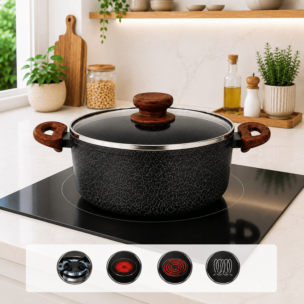 Panela Cerâmica Antiaderente Preta 16cm 18cm 20cm Indução Caçarola Tampa Vidro Premium