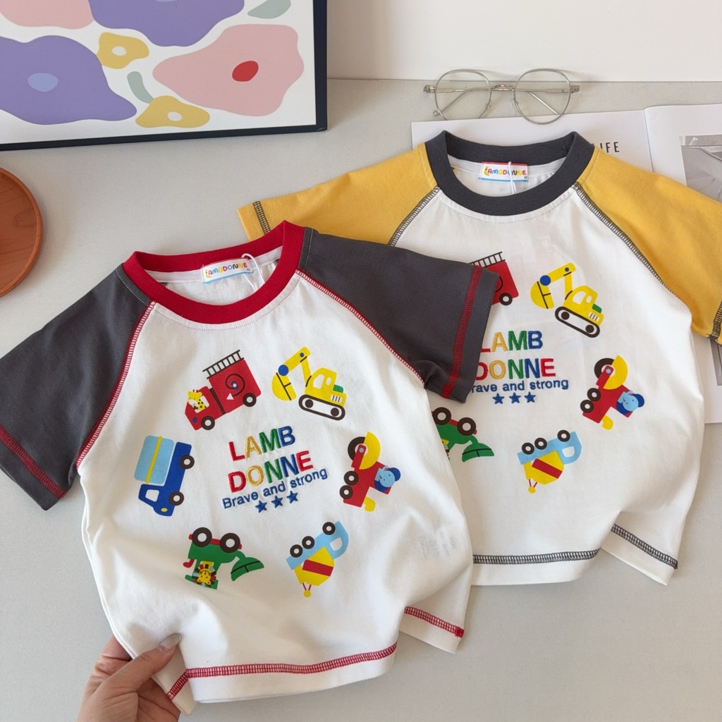 Meninos camiseta de manga curta ~ verão japonês novo estilo crianças carro dos desenhos animados bonito meia manga bebê 