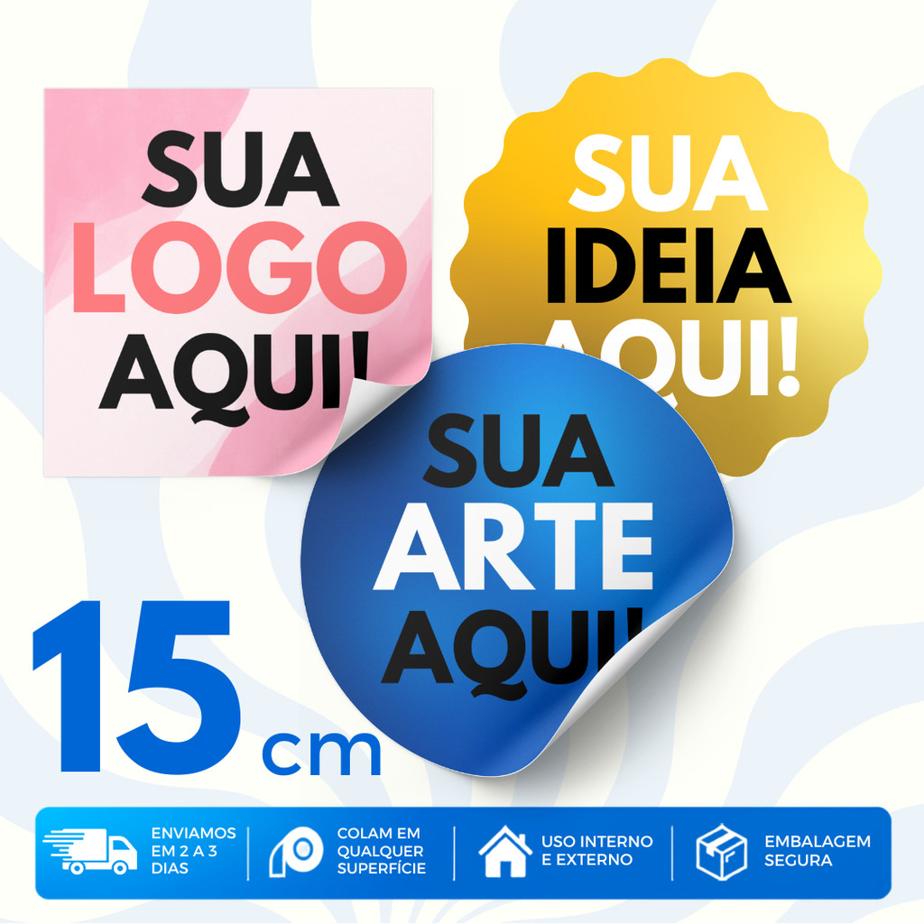 Etiquetas Adesivas 15x15 cm Personalizadas em Vinil à Prova D'água | Rótulos Adesivos Personalizados