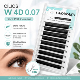 Cílios Lakanaku W 4D 0.07D Fio a Fio – Fibra PBT Coreana Macia, Natural e Leve para Extensão de Cílios
