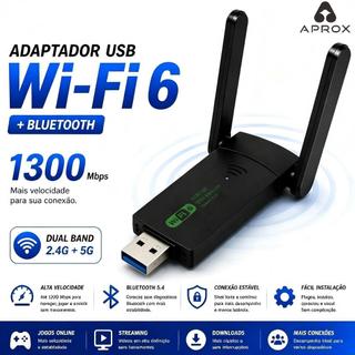 Adaptador USB Wi-Fi 6 Dual Band 2.4GHz+5GHz Até 1300Mbps Alta Velocidade para Notebook e Desktop-APROX