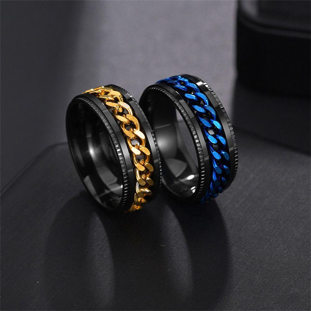 Anéis De Dedo Coreanos Vintage Simples De Aço Inoxidável Giratório Para Adolescentes Masculinos Punk