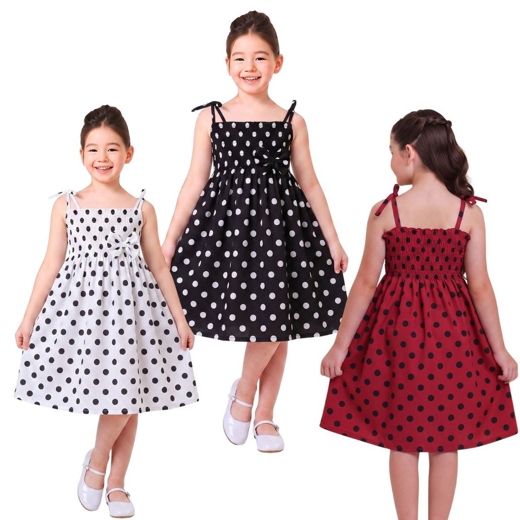 Vestido infantil para meninas estampa de Bolinha Poá lastex