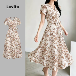 Lovito Vestido Elegante com Flores e Cinto para Mulheres primavera/verão L199ED750