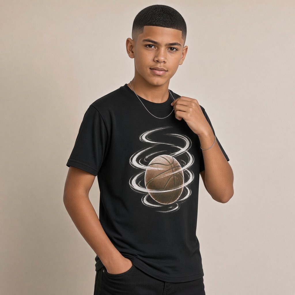 Camiseta Infantil e Juvenil Estampada Bola de Basquete Vento 100% Algodão Premium Criança Personalizada Unissex Blusa