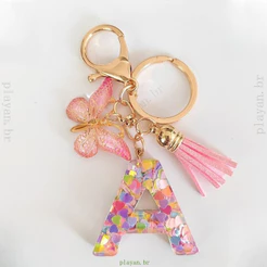 Chaveiro de lantejoulas rosa com pingente de borboleta e acessórios de joias com borla