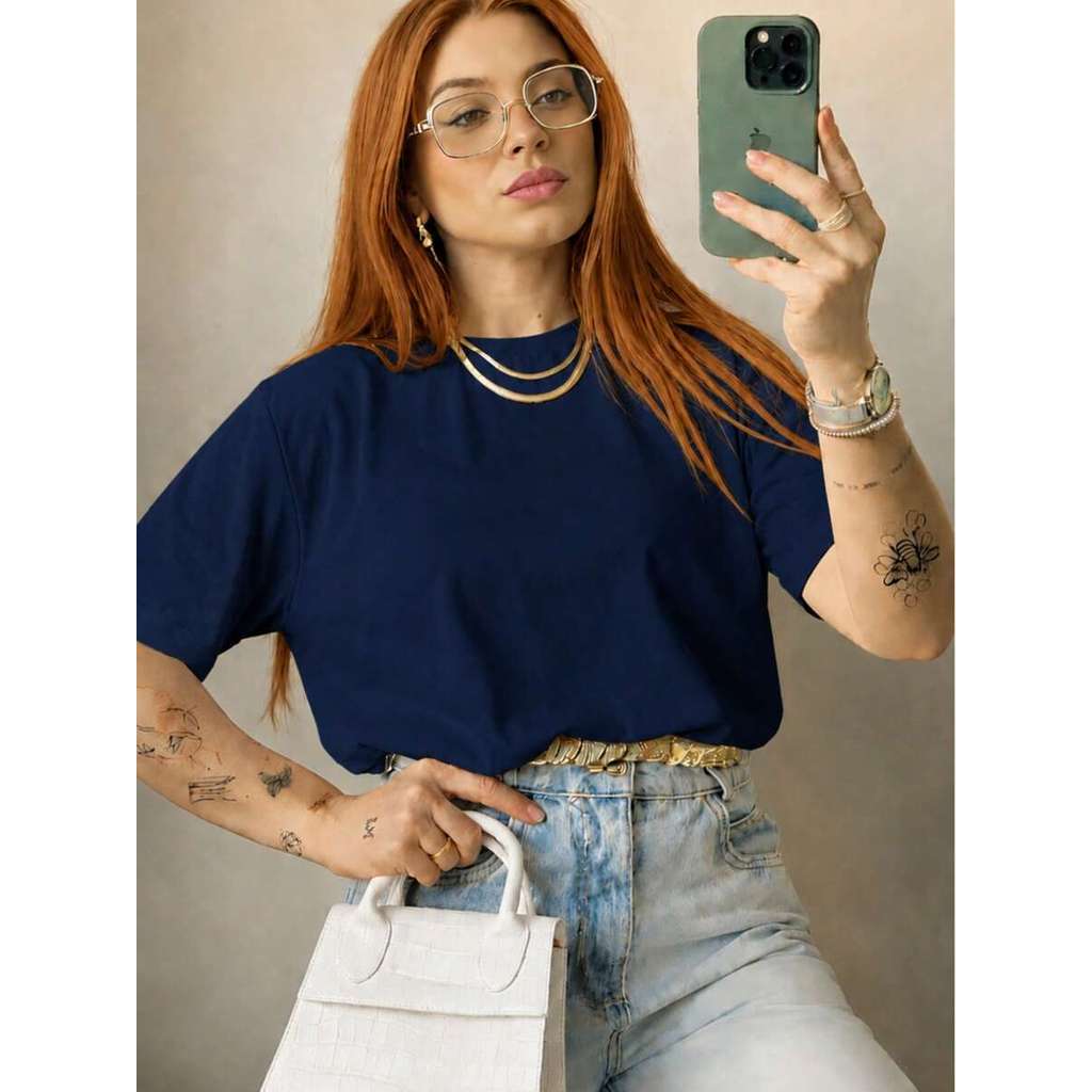 T-Shirt Feminina 100% Algodão Camiseta Básica Estilosa Leve Solta e Fresca do P ao GG