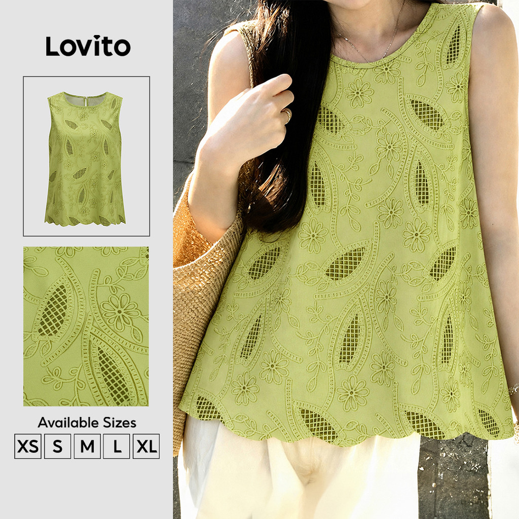 Lovito Padrão Elegante Top Simples Lazer Primavera/Verão Regata Top Verde Feminino TKK8P2D150
