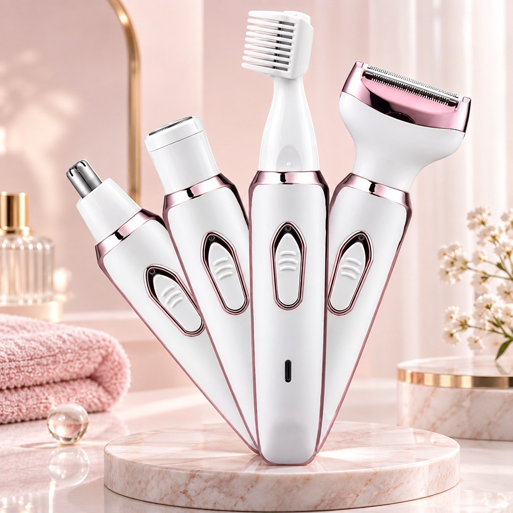 Barbeador Elétrico 4 Em 1 Para Mulheres Remoção De Pelos Corporais feminino/aparador de pelos do nariz e sobrancelhas
