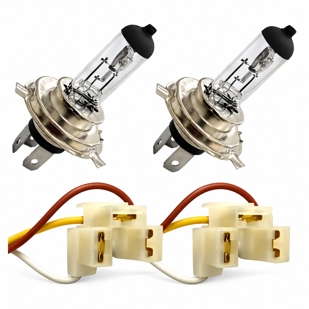 Kit 2 Lampada Farol Alto e Baixo H4 Halogena e Kit 2 Soquete Farol Lampada H4