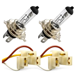Kit 2 Lampada Farol Alto e Baixo H4 Halogena e Kit 2 Soquete Farol Lampada H4