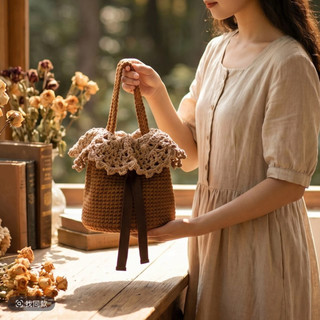 Cesta de renda artesanal em crochê, bolsa de ombro e de mão estilo balde, kit de materiais DIY para crochê, presente par