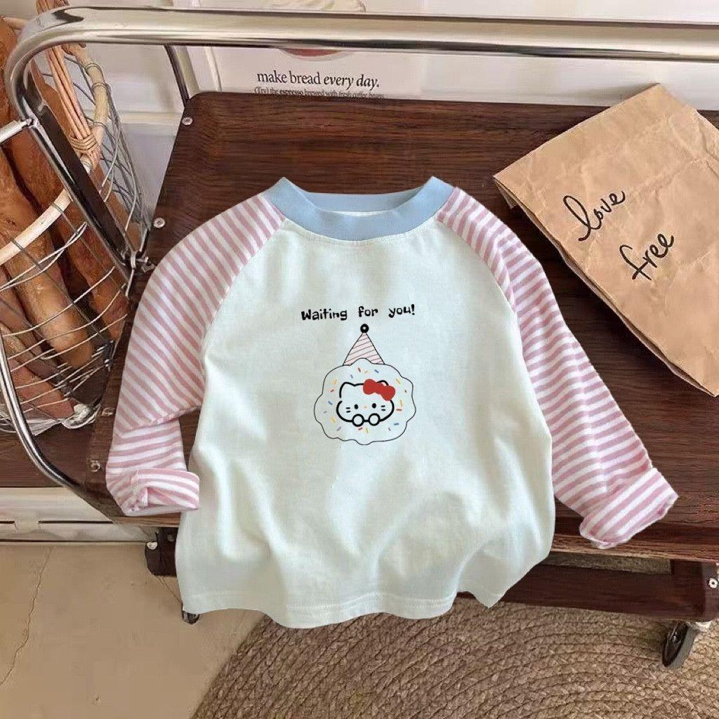 Meninas camiseta de manga comprida Casual primavera outono All-Match estilo ocidental crianças listrado costura