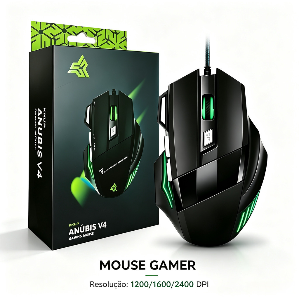 Mouse Gamer USB 2.0 Plug and Play 6 Botões Iluminação LED 7 Cores Resolução Até 2400 DPI Ajustáveis Cabo 1.5m para PC