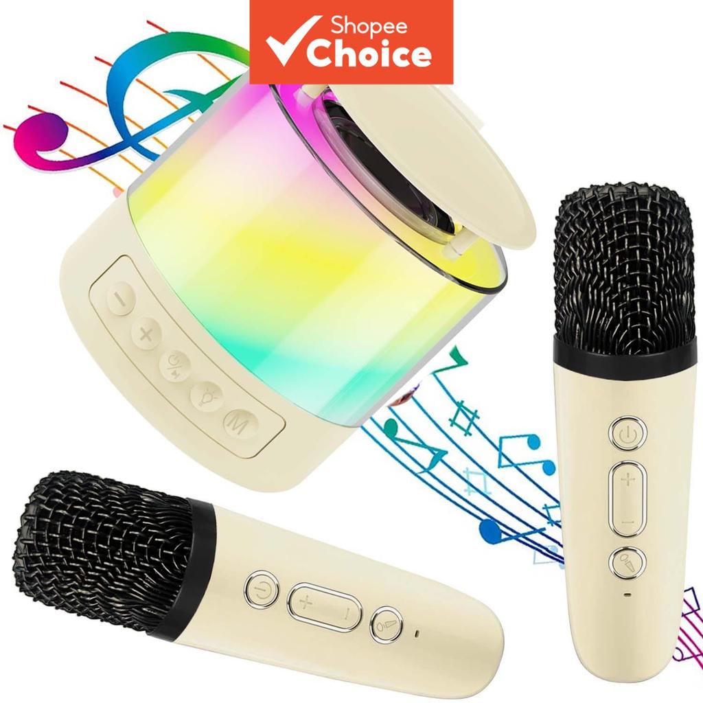 Mini Máquina de Karaokê Bluetooth portátil com 2 Microfones Sem Fio para Crianças e Adultos