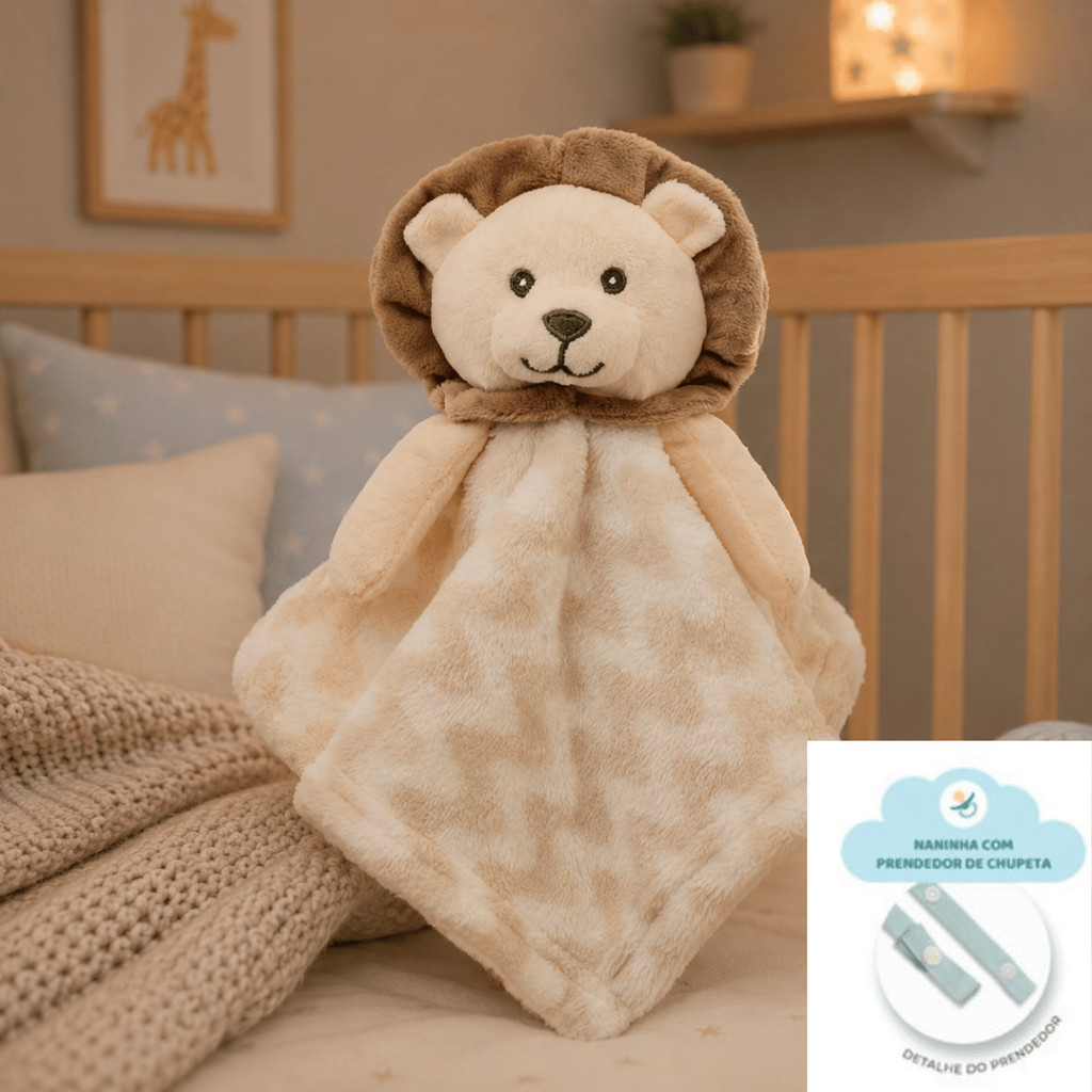 Naninha bebê Leão com Prendedor de Chupeta Menino Menina – 30 x 30 cm — imagem 2 de 2
