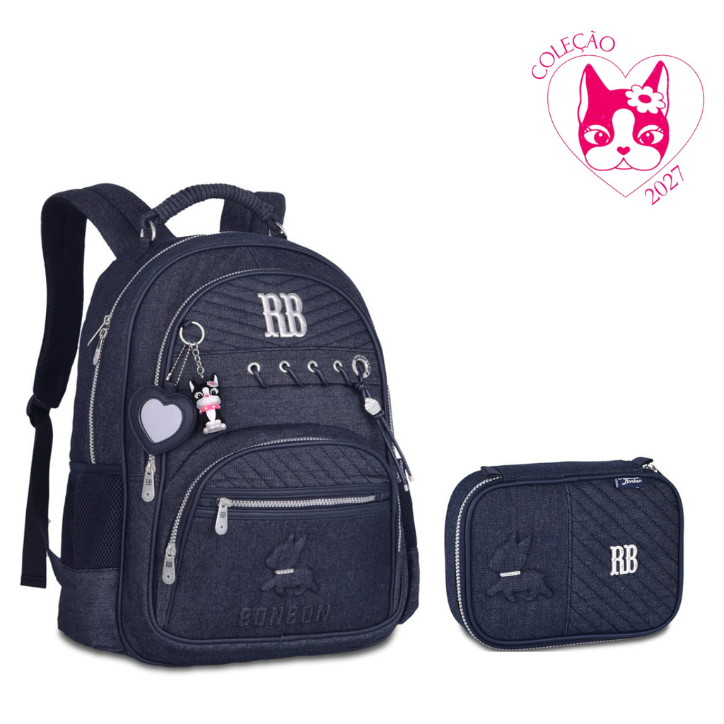 Kit de Mochila Costas e Estojo Rebecca Bonbon Jeans Modelo:RB28037