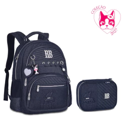 Kit de Mochila Costas e Estojo Rebecca Bonbon Jeans Modelo:RB28037