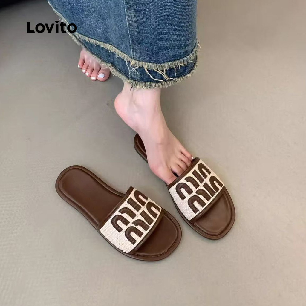 Lovito Sandálias Rasteiras Casuais Estilo Coreano Com Trança Perfeitas Para O Verão Na Cor Preta LFA121018