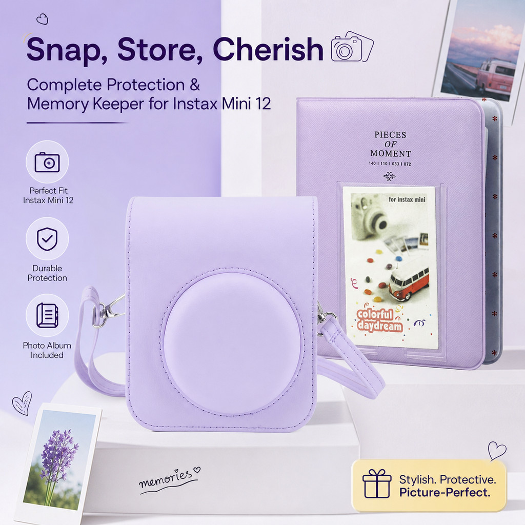 Capa Magnética Protetora Bag Com Alça Para Câmera Instax Mini 12 + Álbum