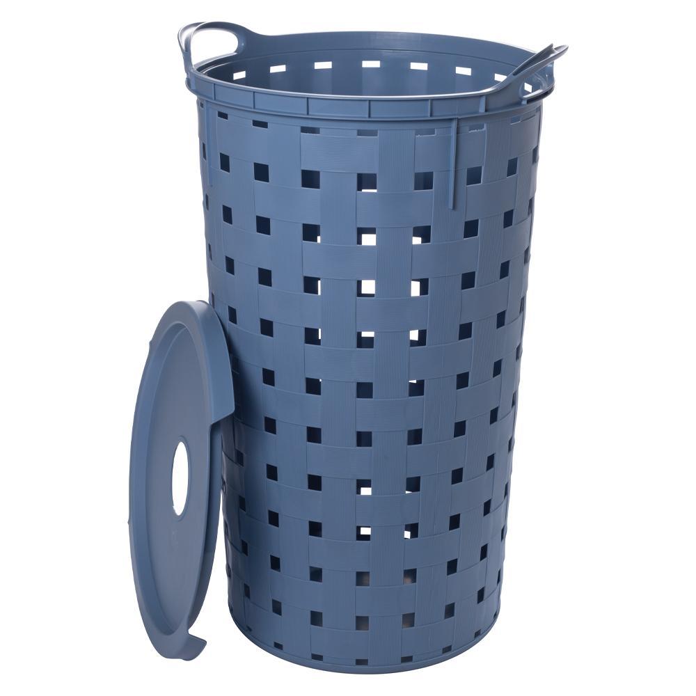 Cesto Multiuso Roupas Sujas Organização Tampa Alça Casa Lavanderia Fita Azul Alto 37 l Plasútil