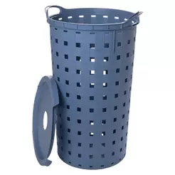 Cesto Multiuso Roupas Sujas Organização Tampa Alça Casa Lavanderia Fita Azul Alto 37 l Plasútil