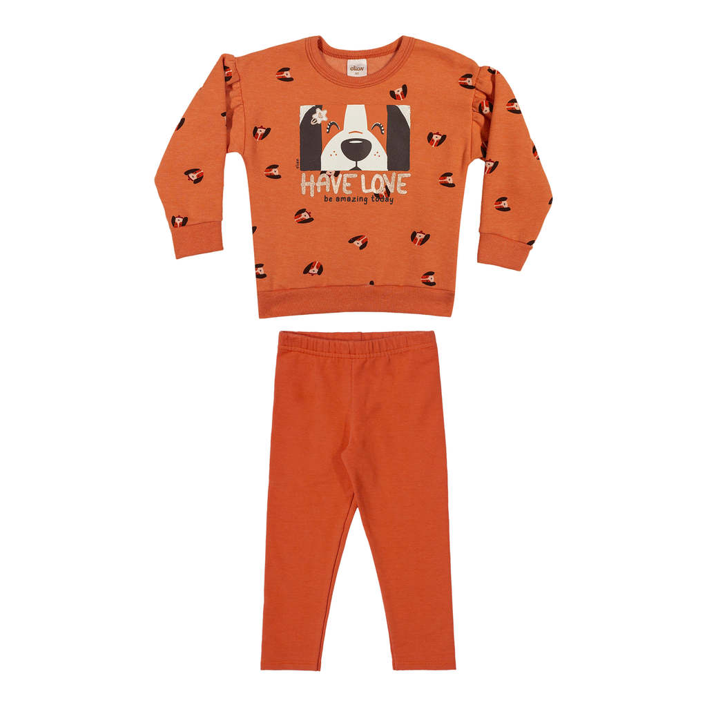 Conjunto Longo Cachorrinhos Infantil Menina Elian Laranja