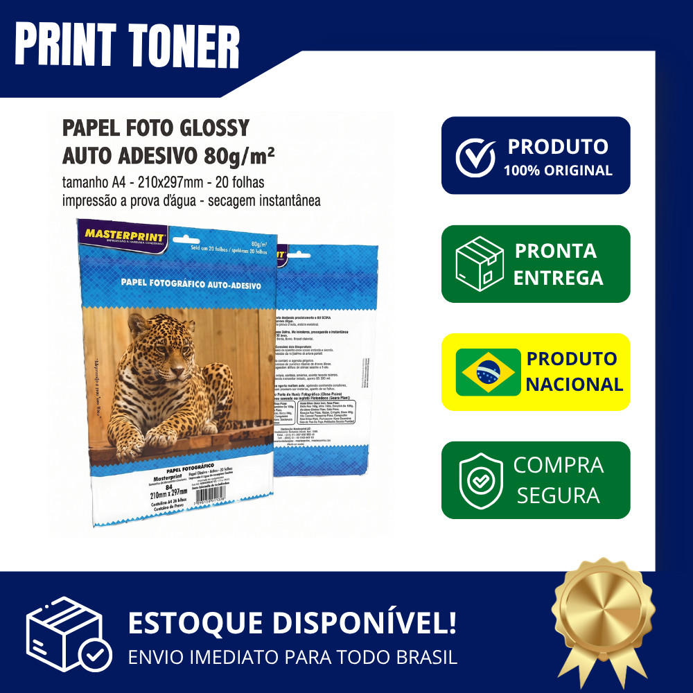 Papel Fotográfico Auto Adesivo A4 Branco 20 folhas Para Personalização 80g/m²