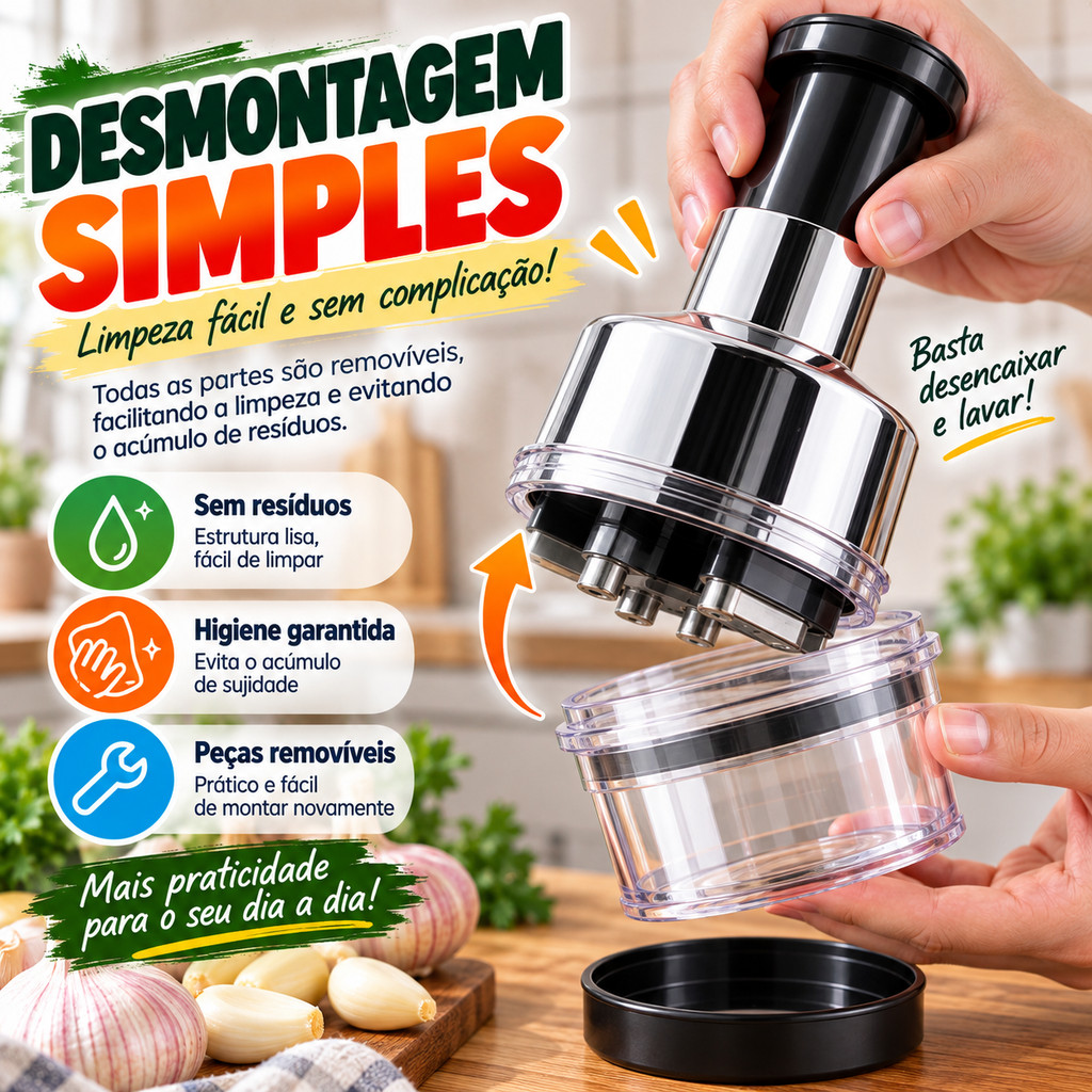Triturador Processador Manual com 3 Lâminas Portátil e Prático para Alho Cebola e Legumes Apartamento Alho Triturador