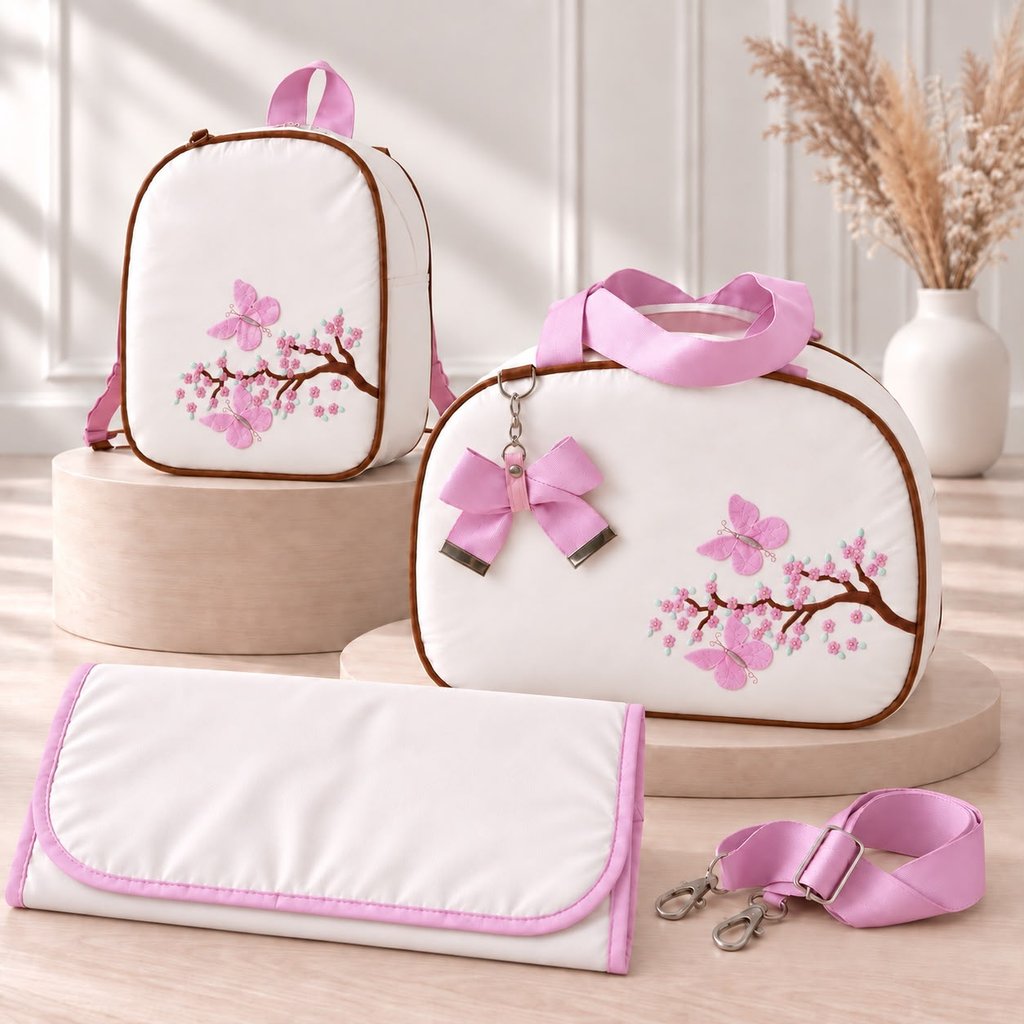 Kit Bolsa Maternidade Térmica 3 Peças Borboleta 3D Com Mochila Impermeável