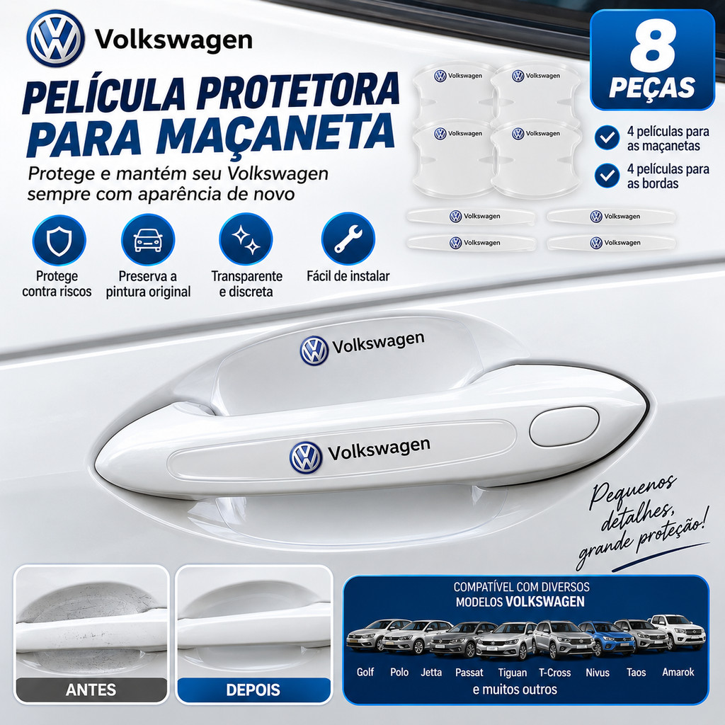 Filme Adesivo Protetor De Copo Para Maçaneta De Porta De Carro Volkswagen VW Golf 6 7 8 Polo Virtus Jetta MK6 MK7 Passat