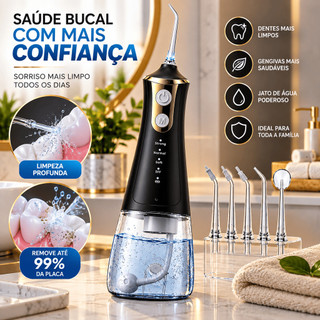 Irrigador Bucal Higienizador Dos Dentes Limpeza Oral Bateria USB 3 Níveis 4 Pontas Jato Limpa Dente Alta Performance Top