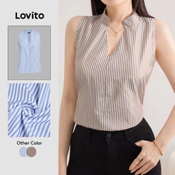 Lovito Elegante Blusa de Primavera/verão Marrom para mulheres L243AD668