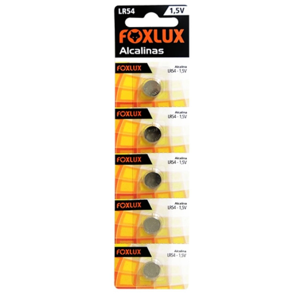 Pilha Bateria Moeda 1,5V LR54 Foxlux Alcalina Kit com 5