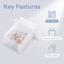 Sacolas de Presente de Organização Semitransparente Branco Leitoso com Cordão, Adequadas para Lembrancinhas