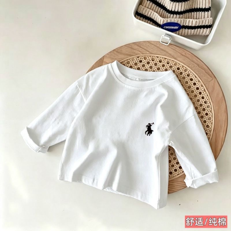 Meninos meninas manga longa em torno do pescoço camiseta primavera outono algodão dos desenhos animados crianças topos b