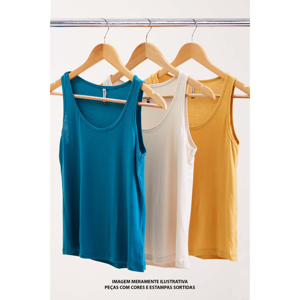 Kit 3 Regatas Feminina Básicas Alças Largas Marialícia Sortido