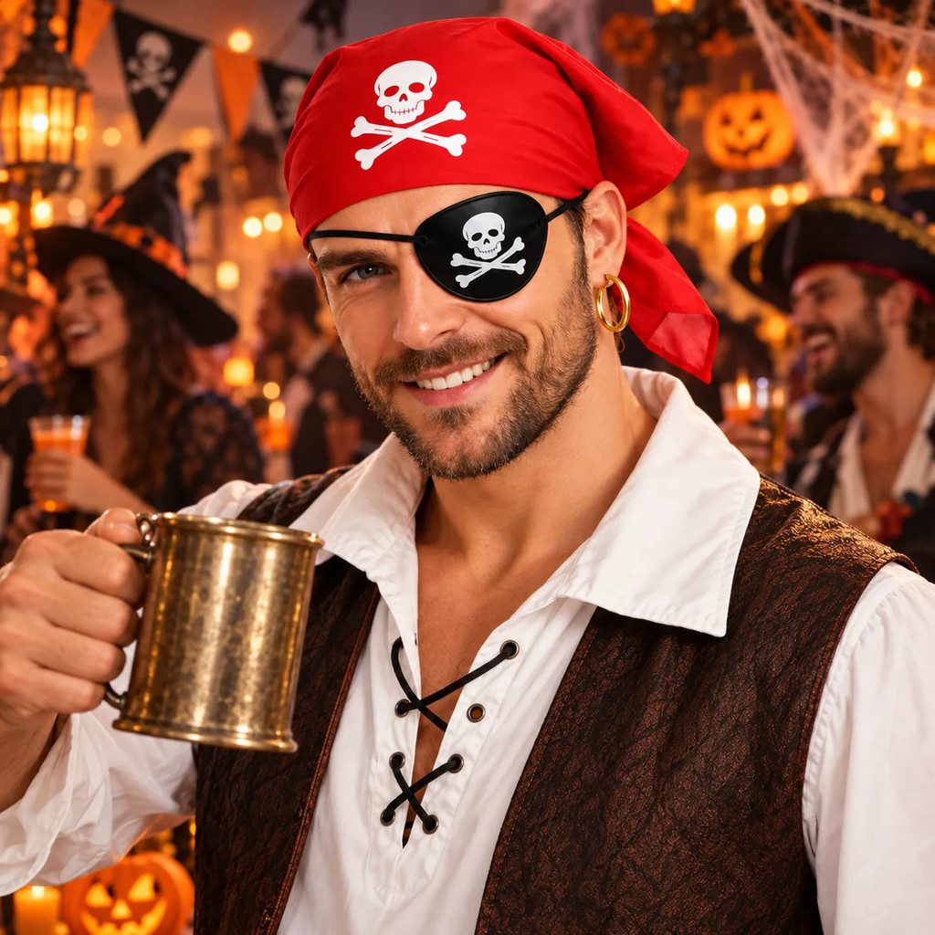 Kit Fantasia Pirata Bandana Tapa Olho Brinco Halloween — imagem 2 de 2