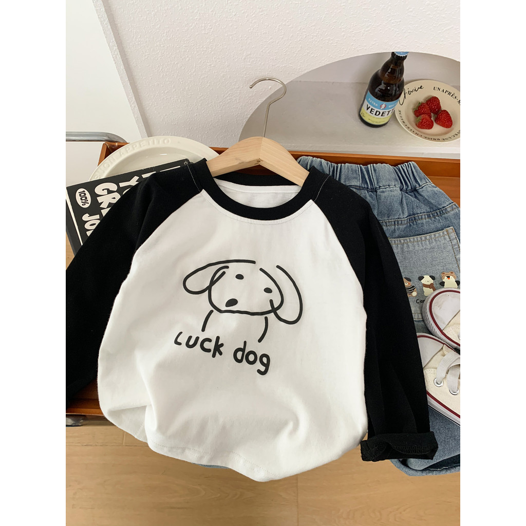 Meninos meninas dos desenhos animados camiseta de manga comprida primavera outono estilo ocidental All-Match camisa de f