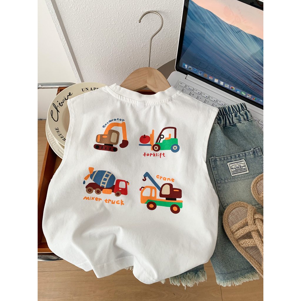 Meninos verão sem mangas camiseta 2026 novo estilo médio pequeno crianças puro algodão estilo ocidental colete crianças 