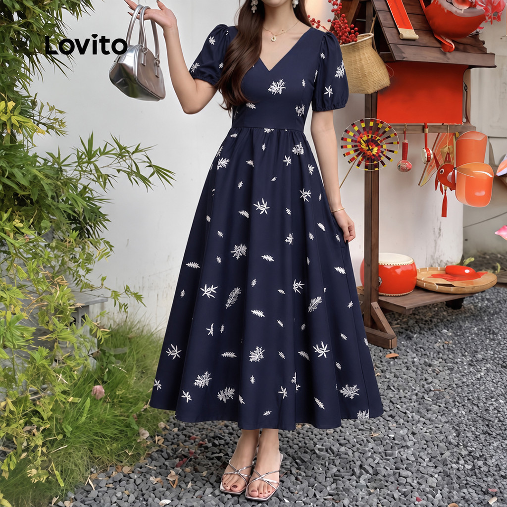(New Arrival) Lovito Vestido Feminino Boho Floral Com zíper Longo Corte a primavera/verão Fim De Semana Casual férias DRK10BR281 — imagem 2 de 2