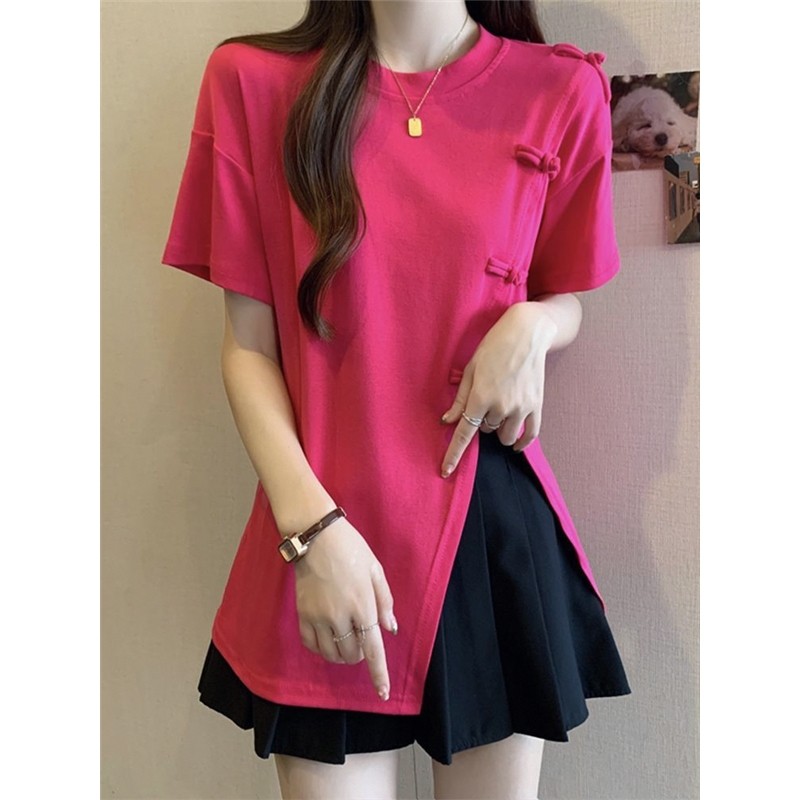 Tamanho grande gordura mm verão novo estilo tamanho grande camiseta Design sentir nicho fenda Irregular manga curta solt
