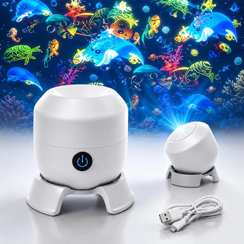 Luz Projetora Oceano 5D, 360 °   Luz Noturna Rotativa para Quartos de Crianças
