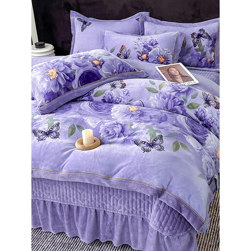Classe a inverno leite velo conjunto de quatro peças acolchoado capa de cama engrossado quente flanela folha colcha capa