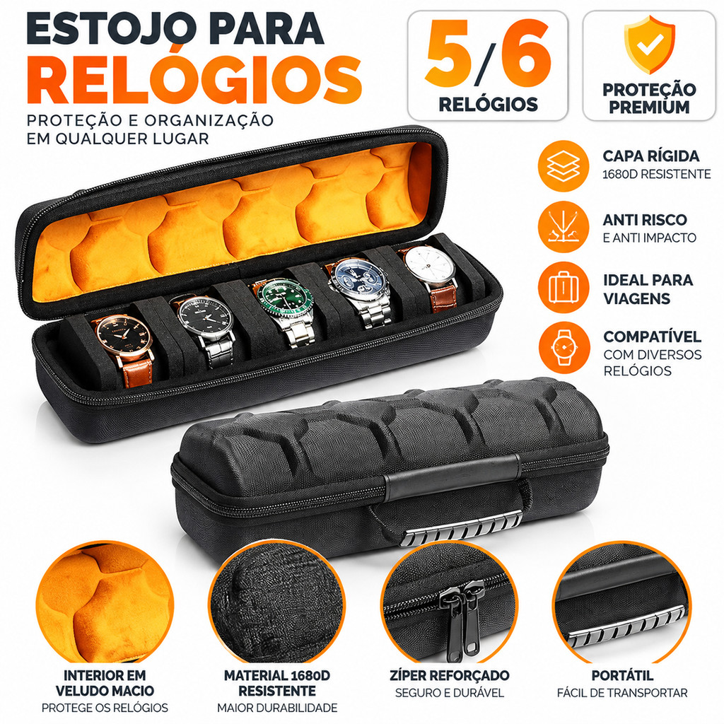 Caixa Organizadora para Relógios 5/6/10 Lugares, Portátil com Zíper,Presente para Viagens e Negócios