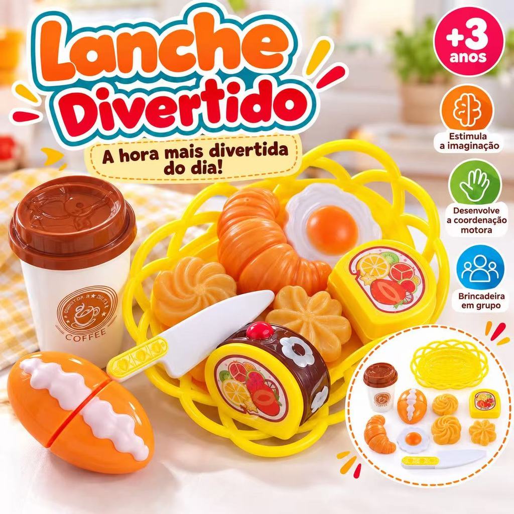 Kit Lanche Divertido Infantil Comidinhas de Brinquedo com Cesta e Acessórios