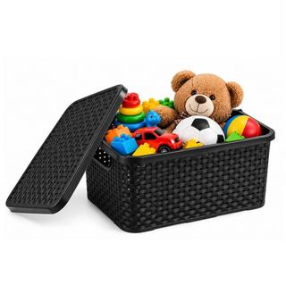 Caixa Organizadora Rattan 8L Com Tampa Cesto Porta Objetos Roupas Brinquedos Cozinha Banheiro Multiuso