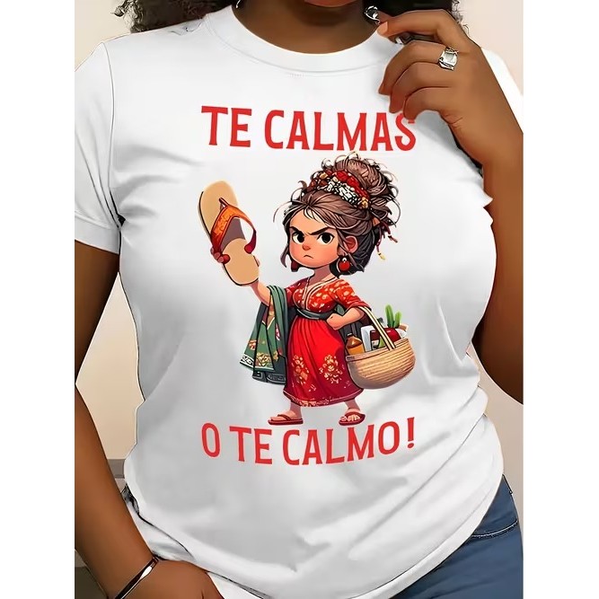 Camiseta Feminina Manga Curta Estampada Divertida Fofa Estilosa Confortável Linda para Uso Casual no Verão Tendência